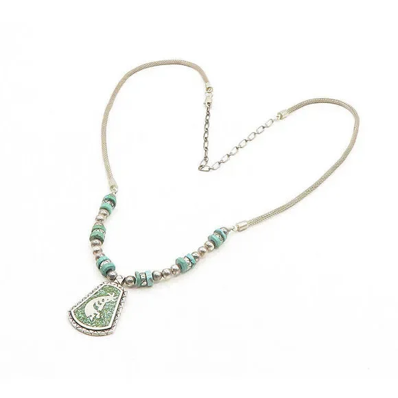 CAROLYN POLLACK 925 SilverVintage Turquoise Kokopelli Chain Necklace NE3288